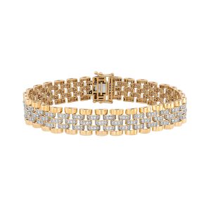 MEN'S  BRACELET 2.50CT ROUND DIAMOND 10K YELLOW GOLD