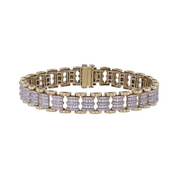 MEN'S  BRACELET 2.50CT ROUND DIAMOND 10K YELLOW GOLD